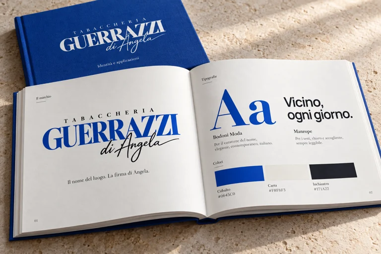 Mockup del brandbook Guerrazzi di Angela con lo studio del logo e dei colori